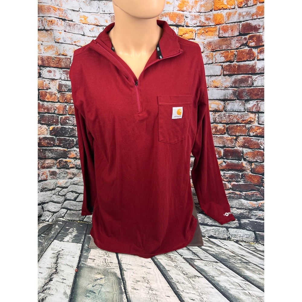 Carhartt Force Mens Red Relaxed Fit Quarter Zip Long Sleeve Work Shirt‎ Medium